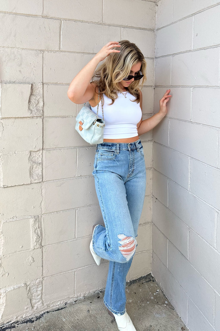 Jay Ribbed Crop Top White